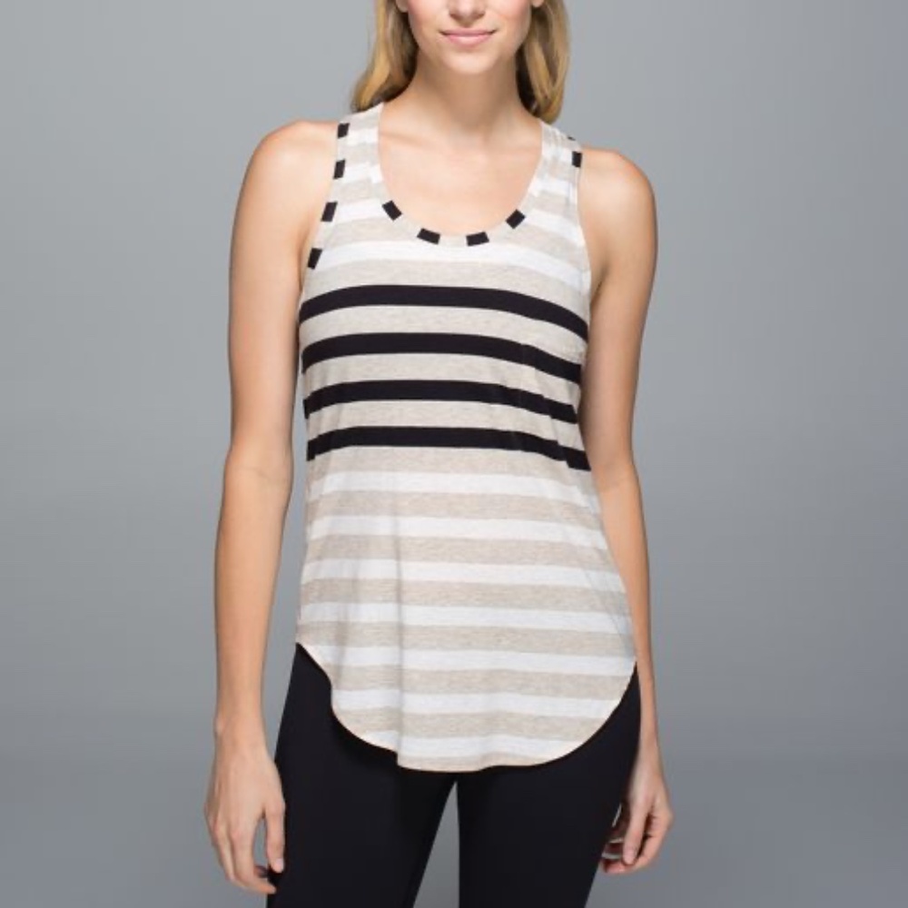 LULULEMON EUC Yogi Racer Back III Tank Top Pocket Striped M S 6